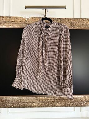 Who What Wear Women's Tie-Neck Houndstooth Shirt - Brown & Black